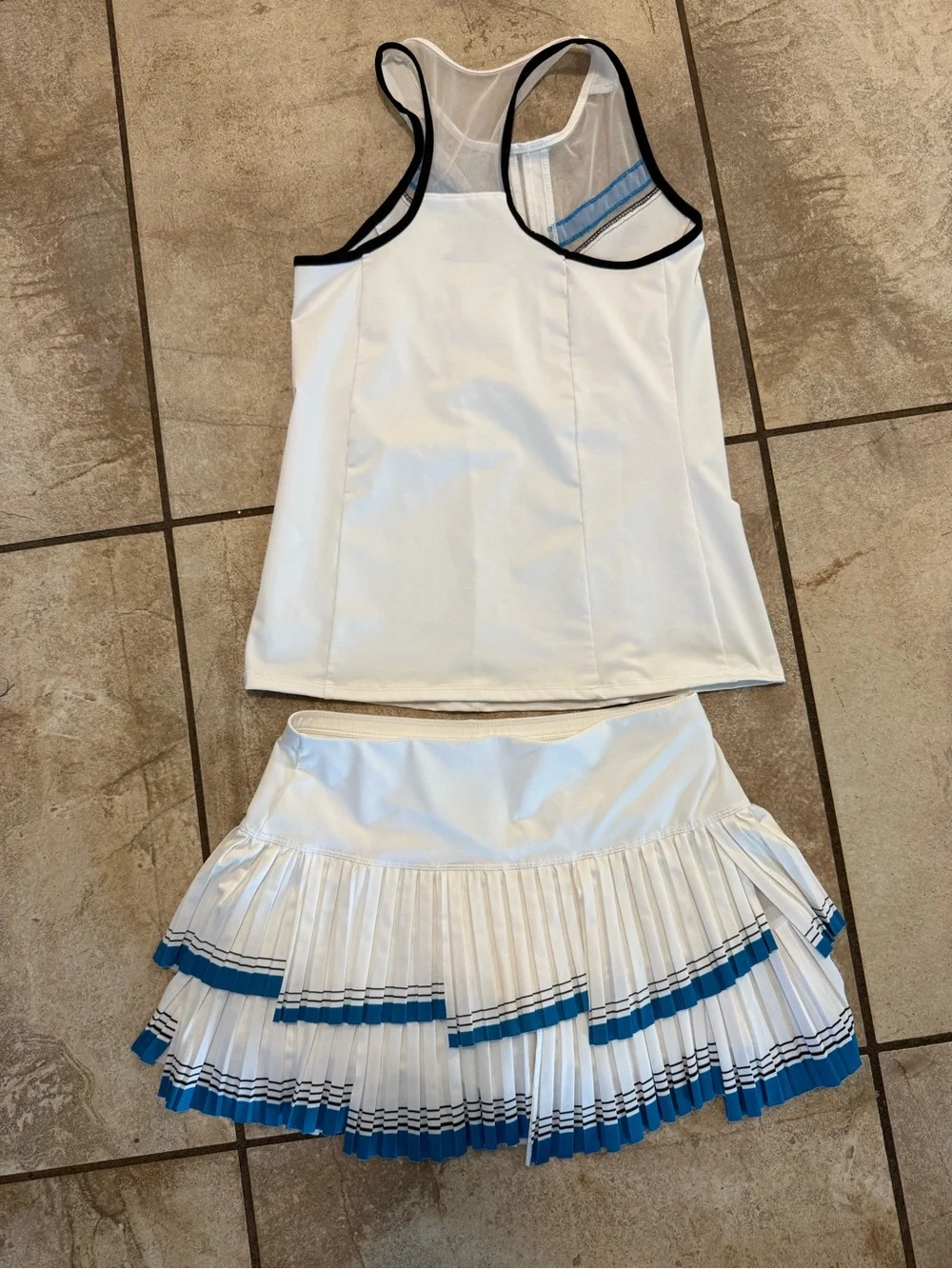 Lucky in Love White Tennis Skirt Set with Blue Trim